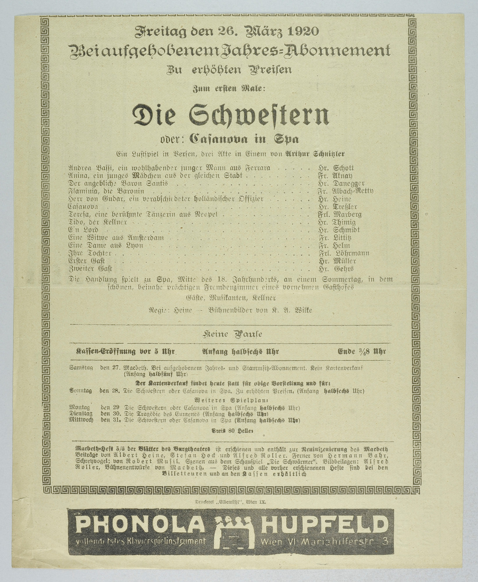 Die Schwestern oder Casanova in Spa von Arthur Schnitzler
