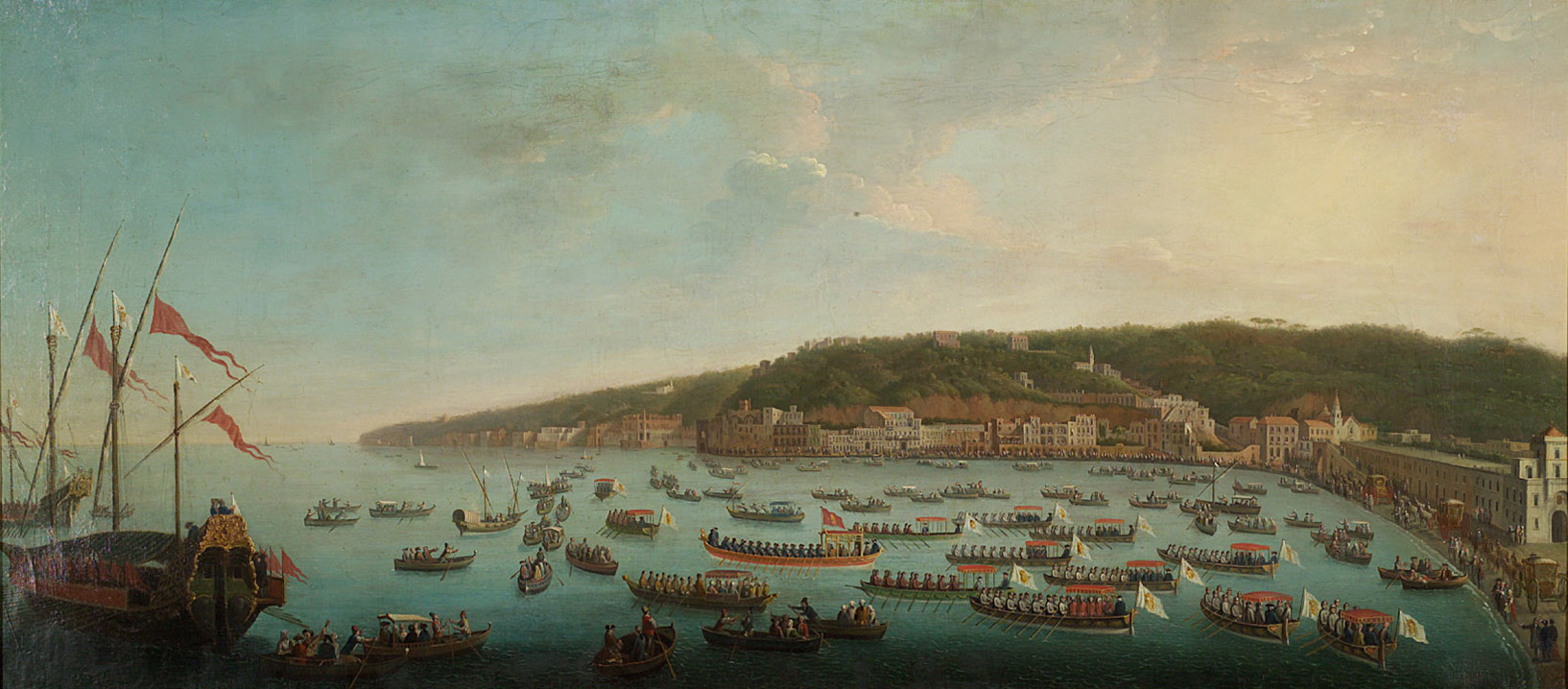 Abfahrt Ferdinands IV. nach Posilippo mit Zug der königlichen Barken, Antonio Joli, 1764-1768