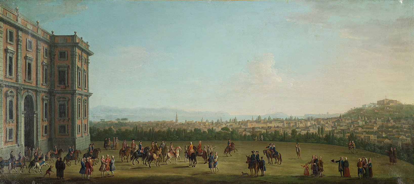 Ansicht von Neapel vom Palazzo di Capodimonte (Im Vordergrund Ferdinand IV. als Kind mit Gefolge beim Ausritt), Antonio Joli, 1766