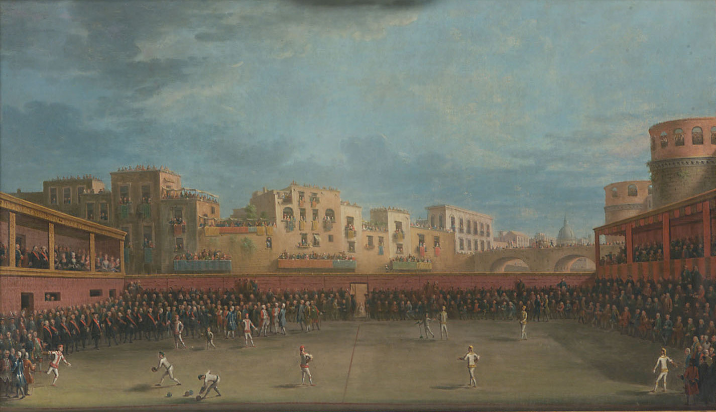 Darstellung eines Ballspiels im Valle Aragonese in Neapel, Antonio Joli, 1768