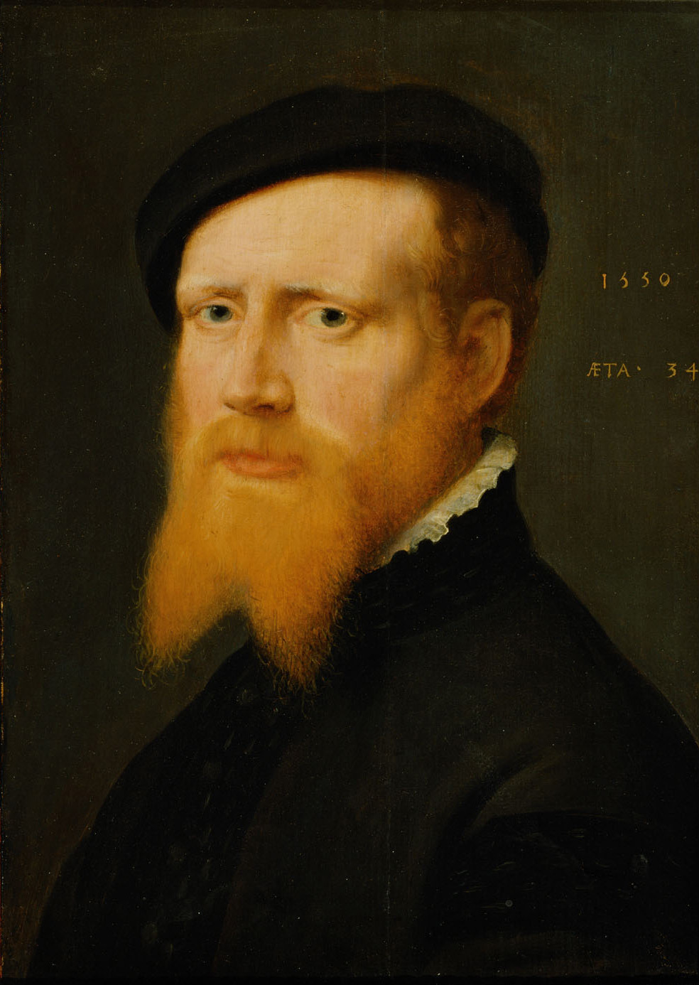Bildnis eines rotbärtigen jungen Mannes mit Barett, Willem Key, 1550