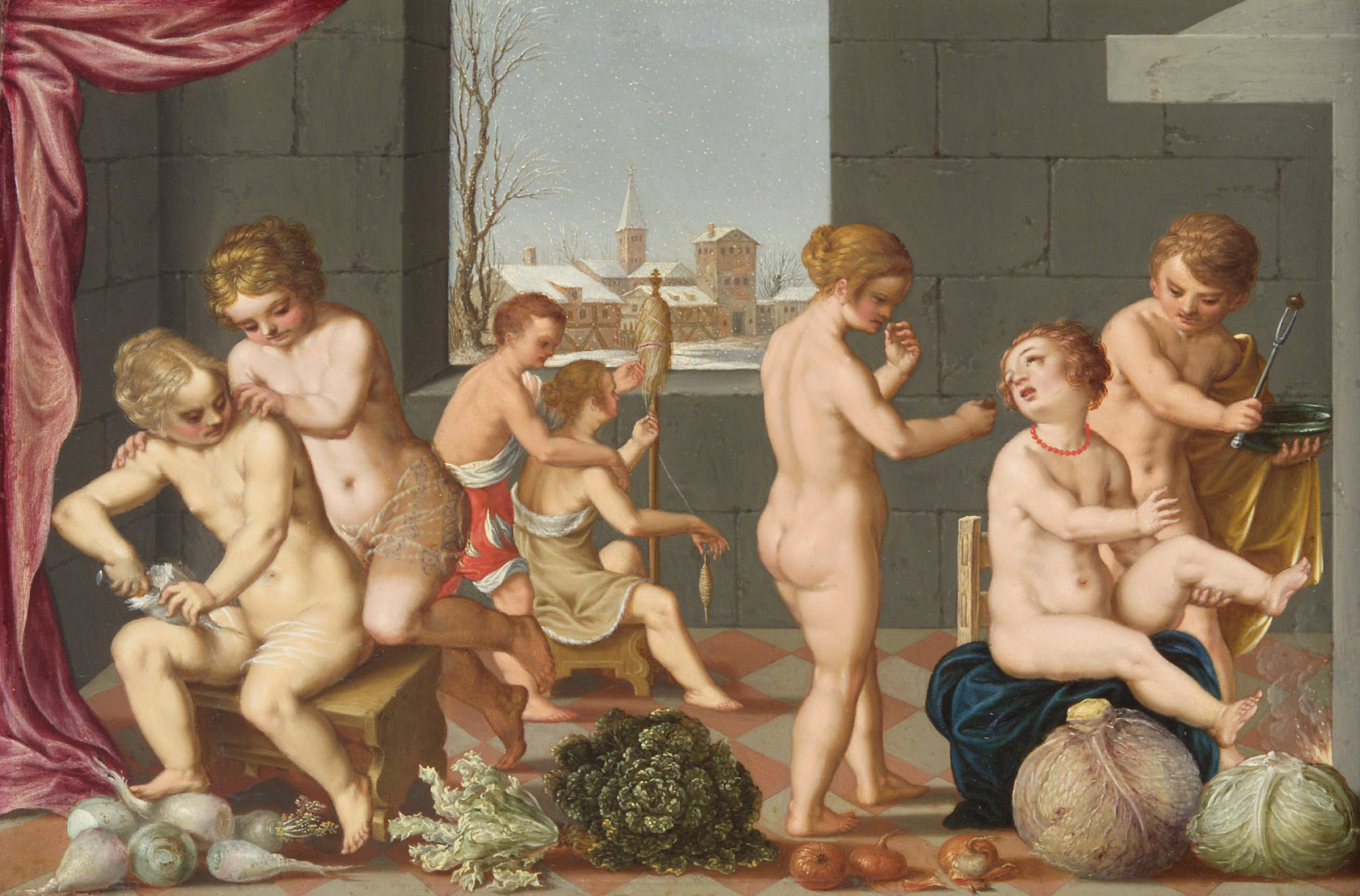 Winter (Rübenschälen und Flachsspinnen), Johann König, 1600-1650
