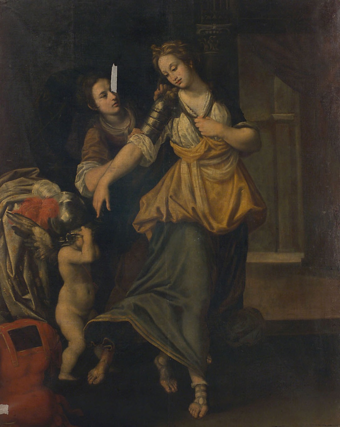 Erminia läßt sich von ihrer Dienerin Clorinda die Rüstung anlegen, Lorenzo Lippi, 1600-1699