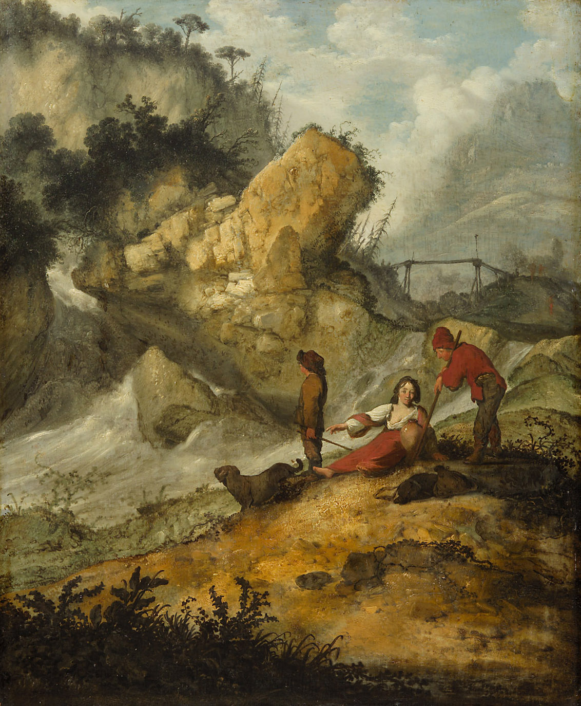 Felsige Landschaft mit Gießbach und Hirten, Jacobus Sibrandi Mancadan, 1635-1665