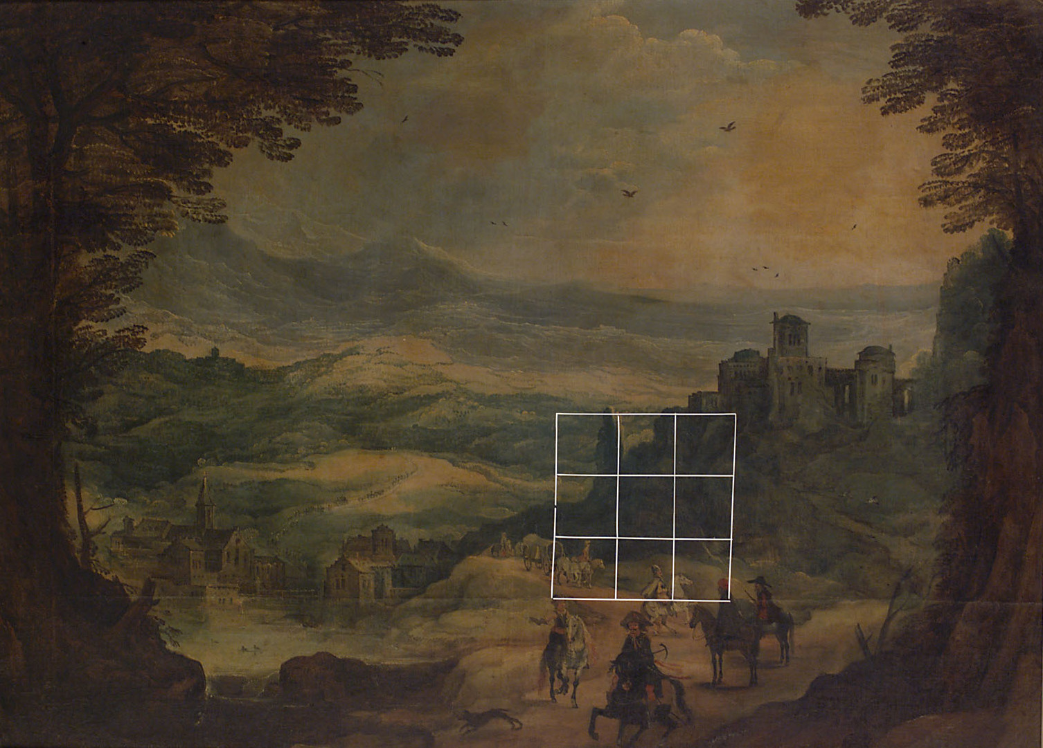 Landschaft mit Festung und Reitern, Joos de Momper d. J., 1625-1630