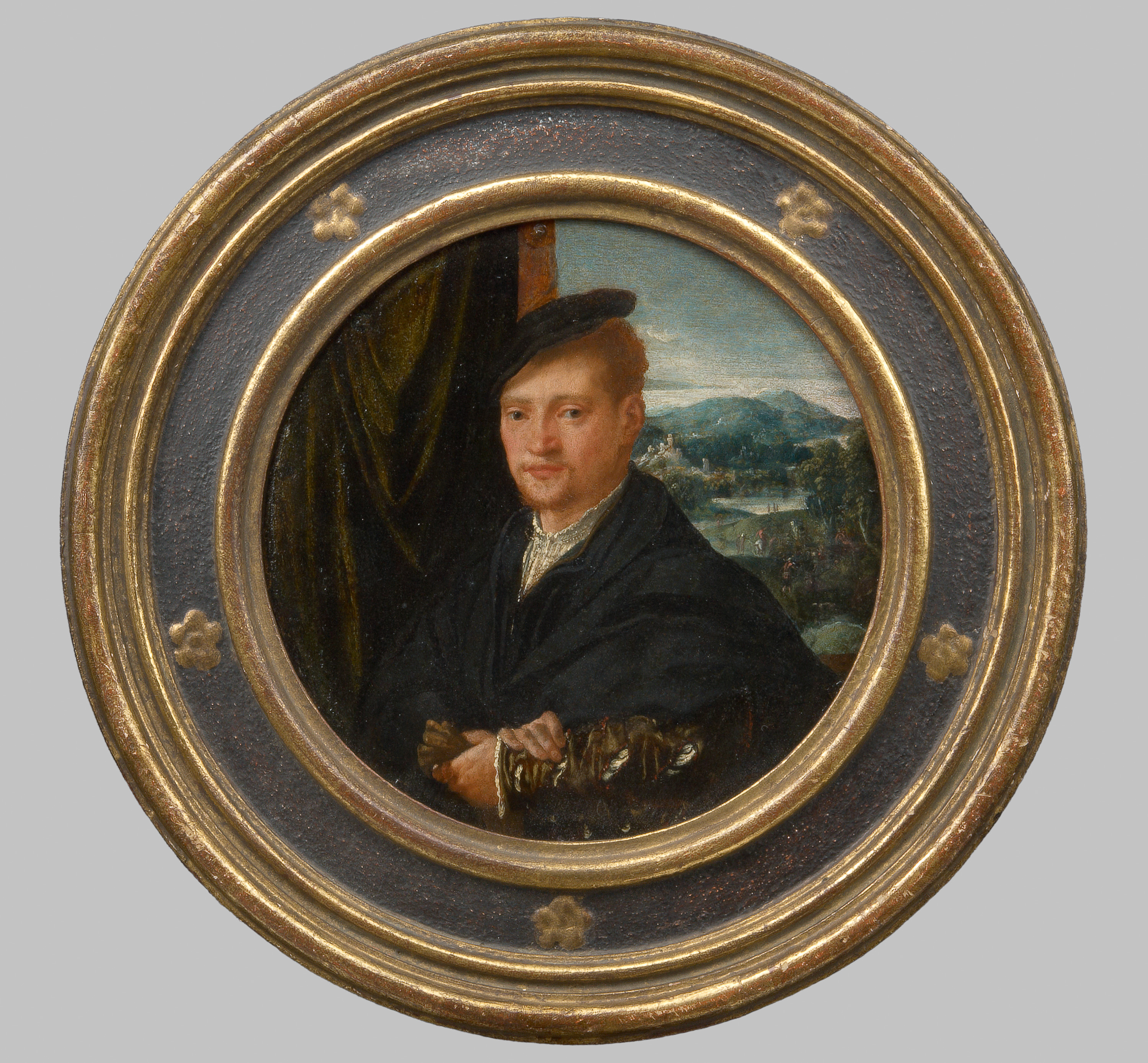 Bildnis eines jungen Mannes vor einer Landschaft, Niederländisch, 1525-1555