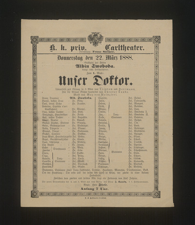 Theatermuseum Theaterzettel Unser Doktor