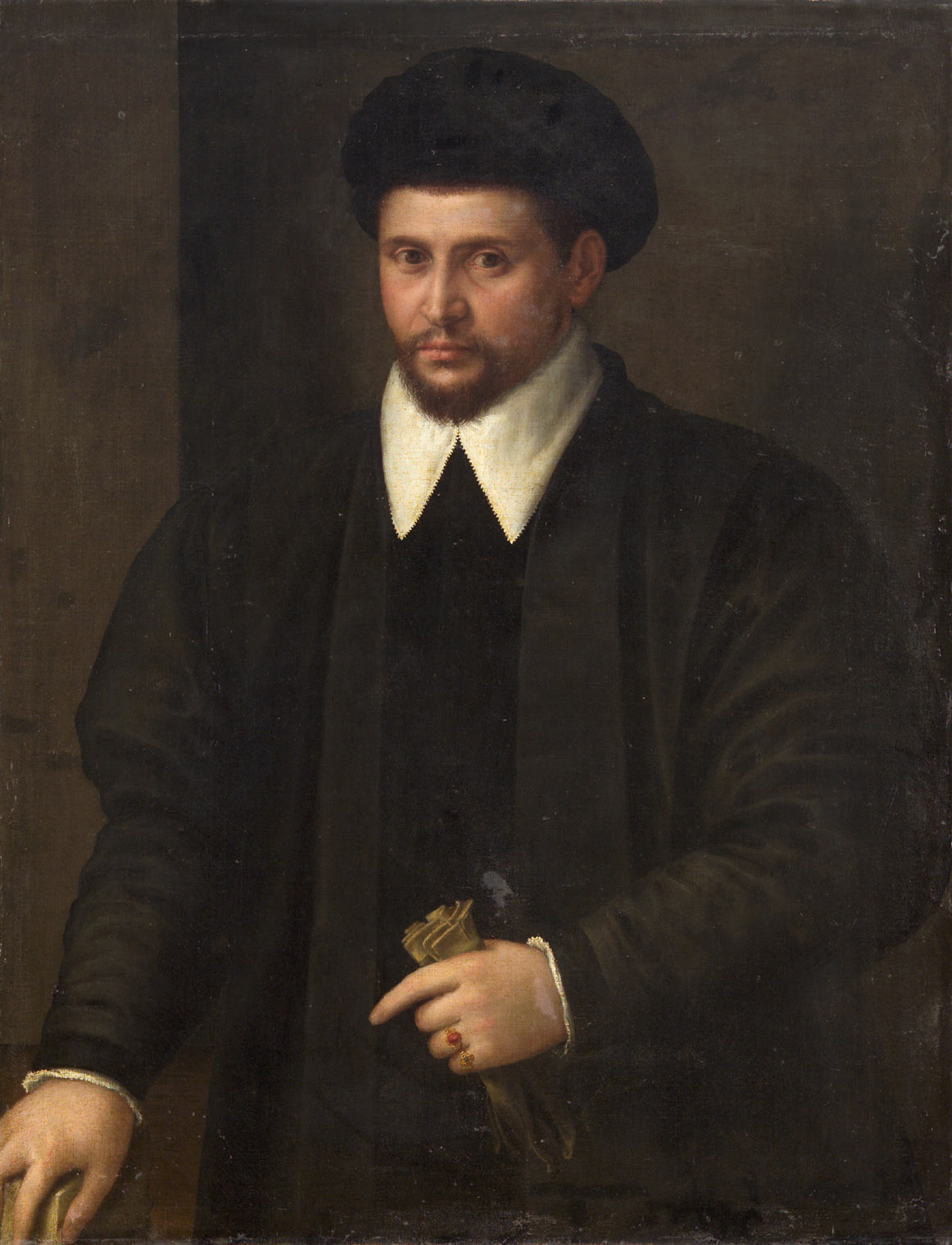 Bildnis eines Mannes mit Barett und Handschuhen, Oberitalienisch, 1565-1595