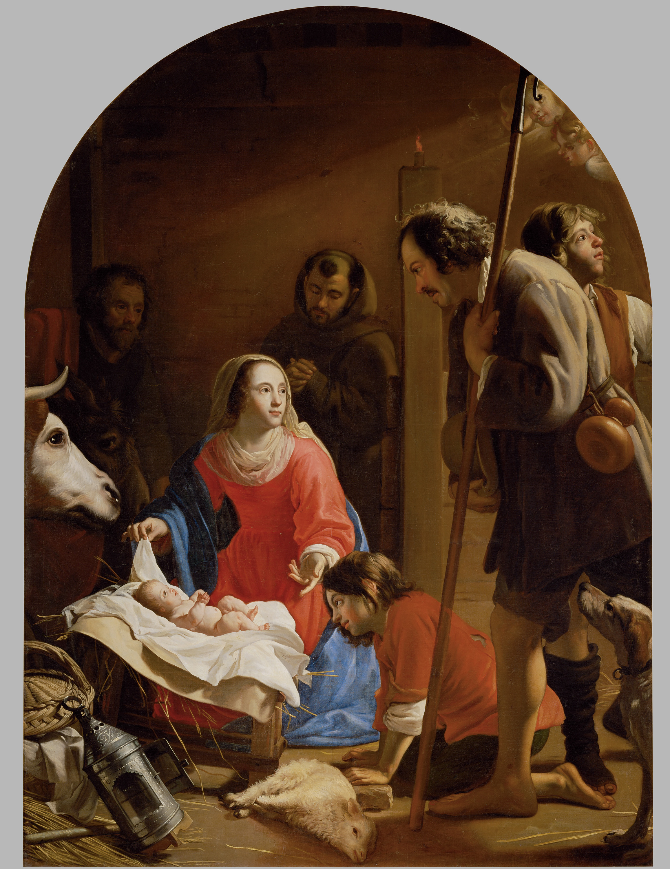 Anbetung der Hirten (Im Hintergrund der Hl. Franz von Assisi), Jacob van Oost, 1643-1647