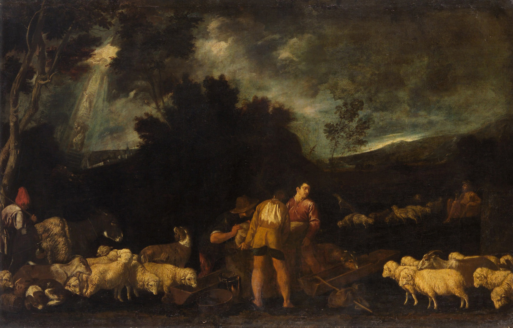 Jakob am Brunnen (Im Hintergrund: Jakobs Traum von der Himmelsleiter), Pedro de Orrente, 1615-1625