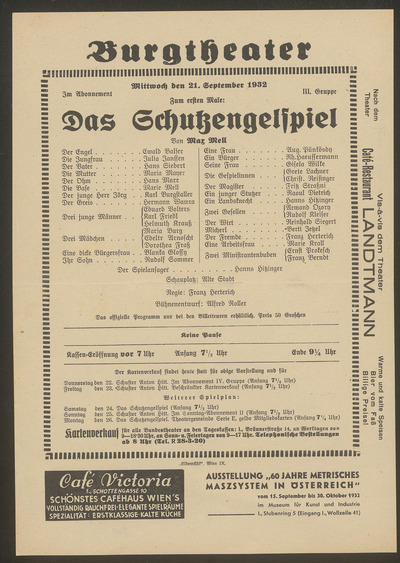 Theatermuseum Theaterzettel Das Schutzengelspiel