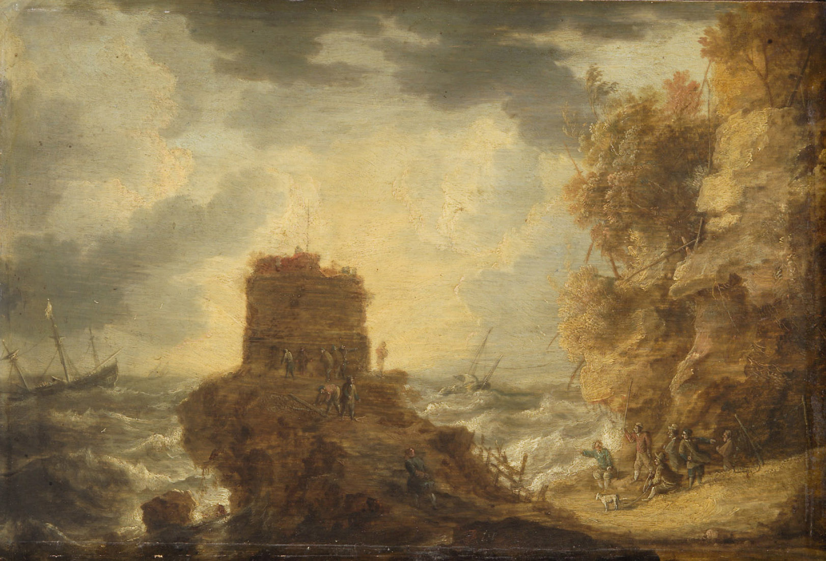Felsküste mit Wachtturm, Jan Peeters, 1630-1680