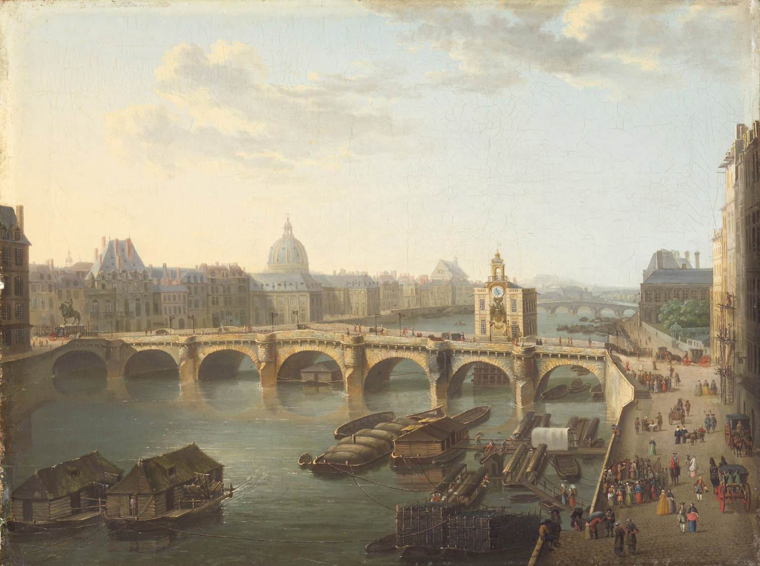 Ansicht des Pont-Neuf vom Quai de la Mégisserie in Paris, Hyacinthe de la Peigne, 1743