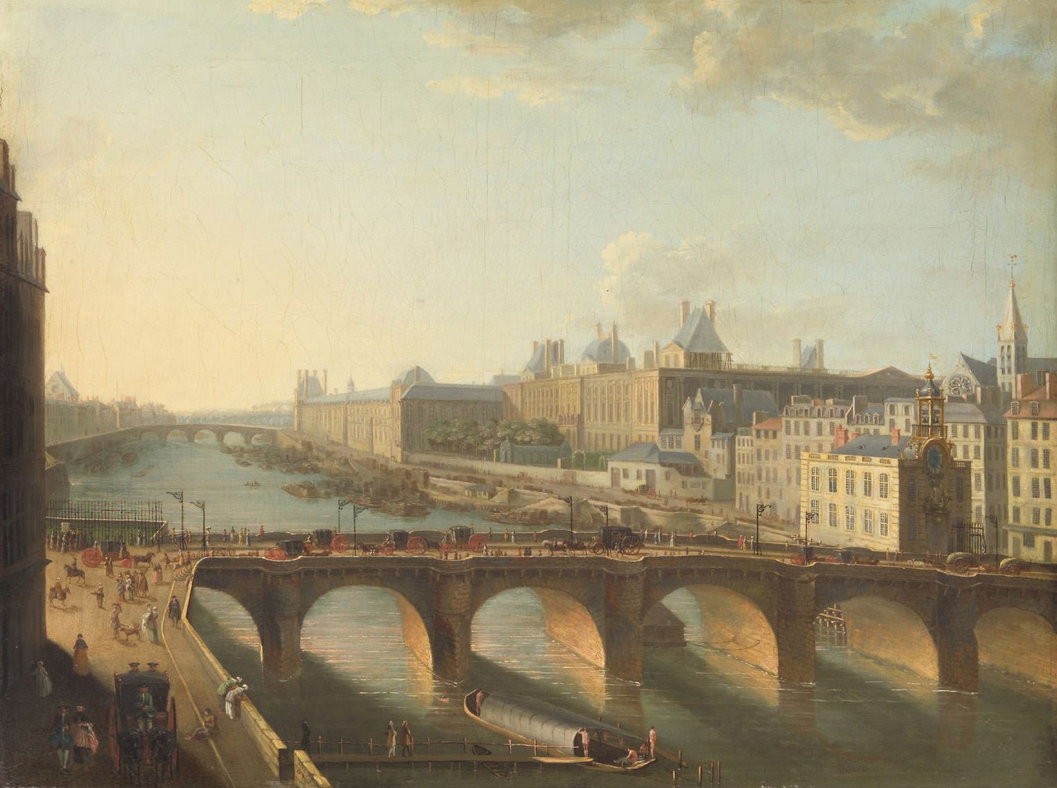 Ansicht des Pont-Neuf vom Quai de la l’Horloge in Paris, Hyacinthe de la Peigne, 1743
