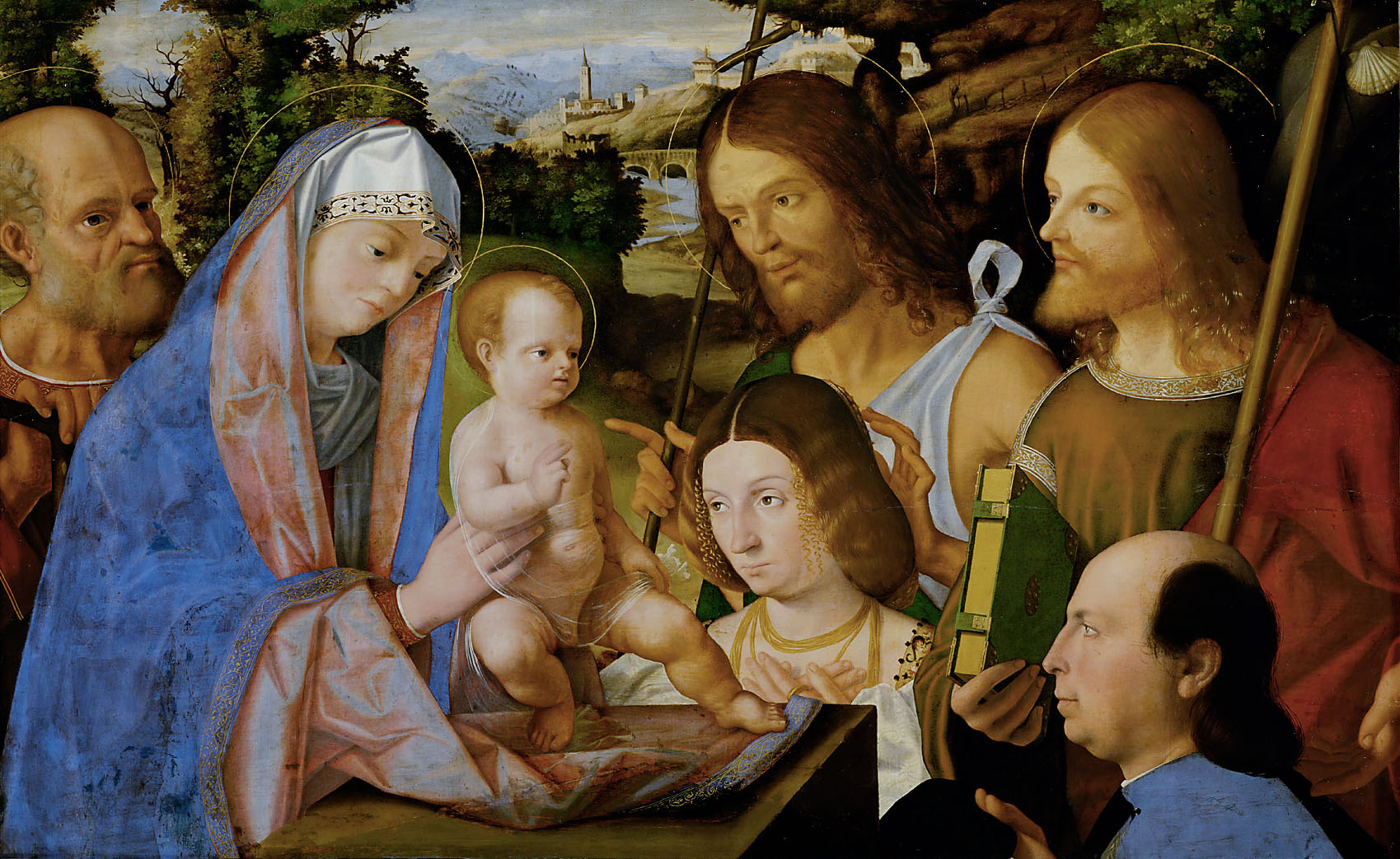 Hl. Familie mit Johannes dem Täufer, Jakobus dem Älterem und zwei Stiftern, Андреа Превитали, 1506-1510