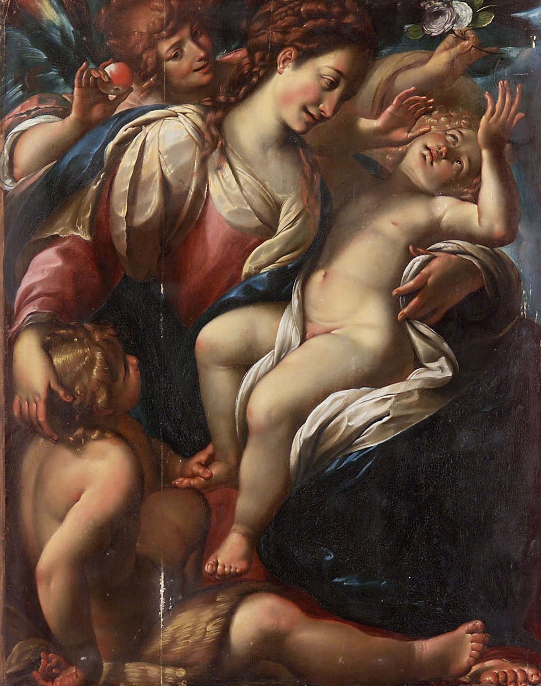 Maria mit dem Kind, Johannesknaben und einem Engel, Emilianisch, 1610-1620