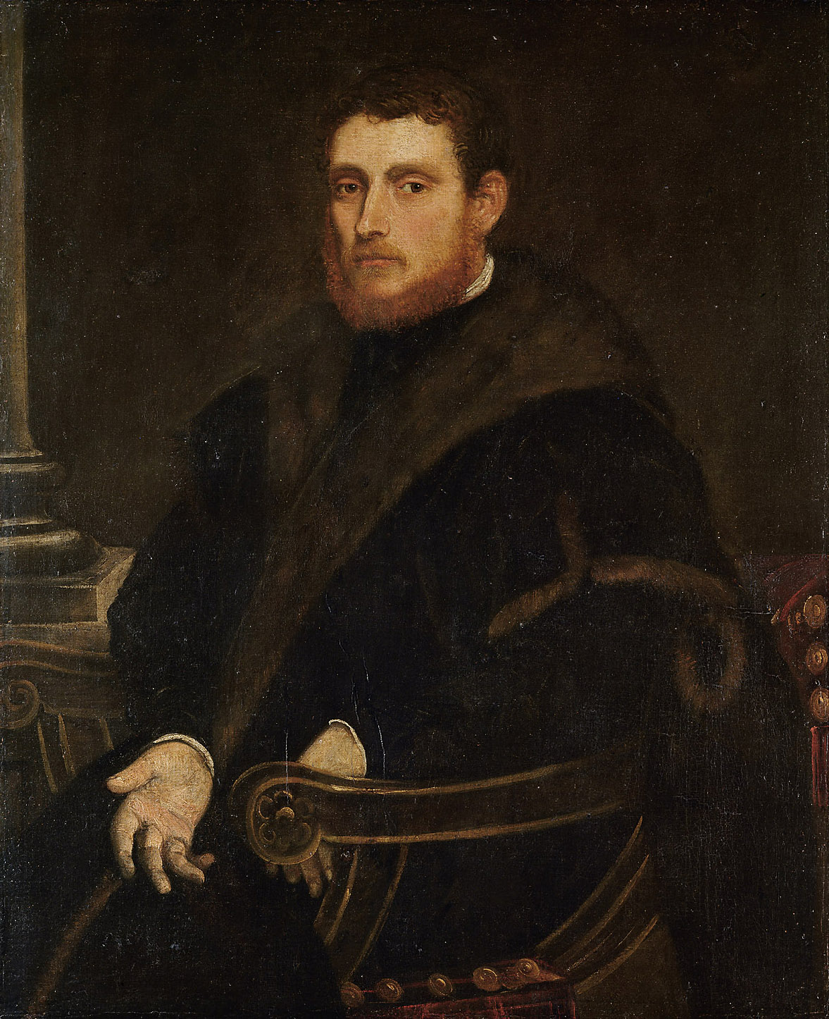 Bildnis eines jungen rotbärtigen Mannes im Lehnstuhl, Jacopo Robusti, gen. Tintoretto, 1558-1562