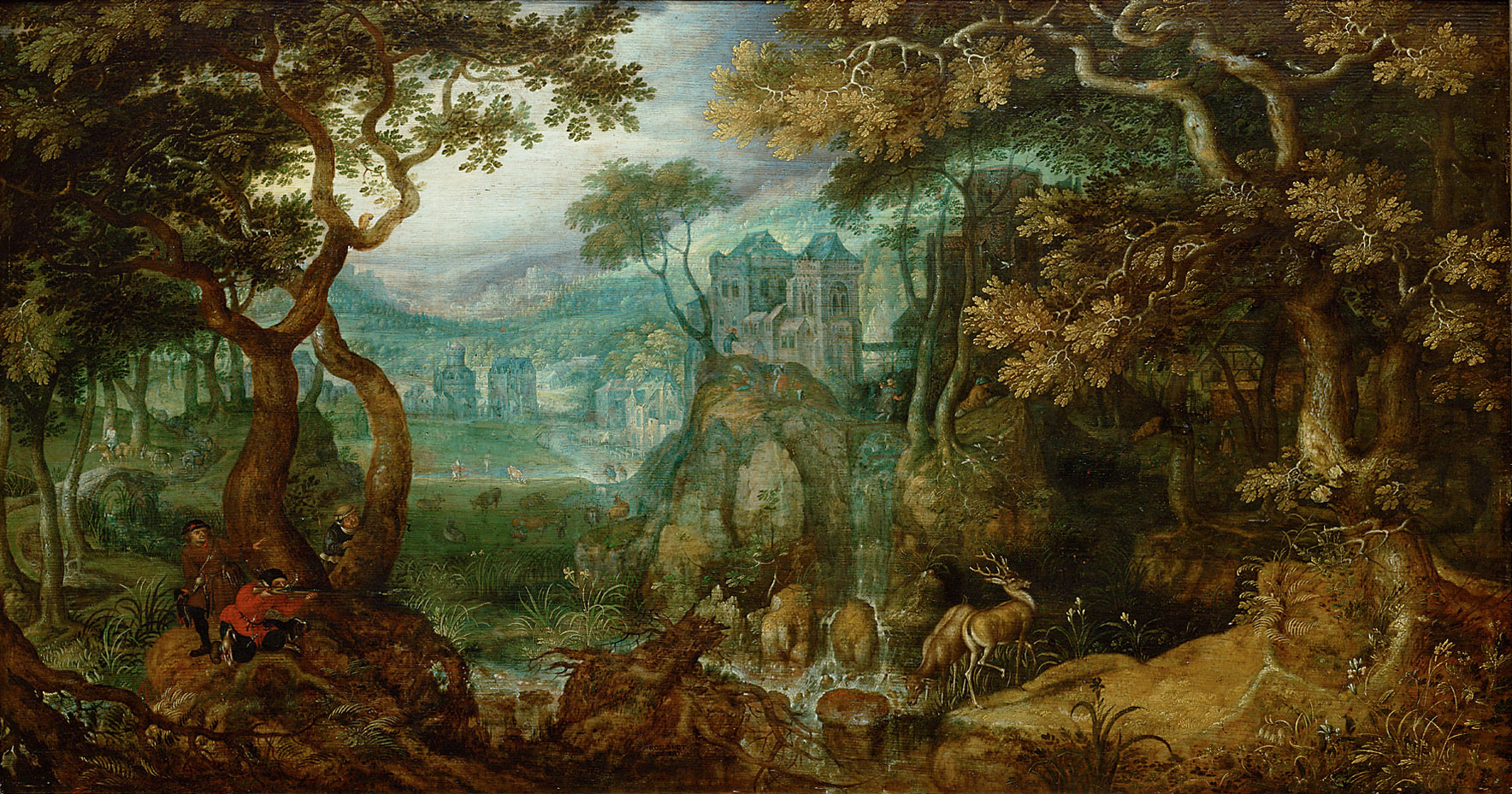Waldlandschaft mit Jägern, Roelant Savery, 1604