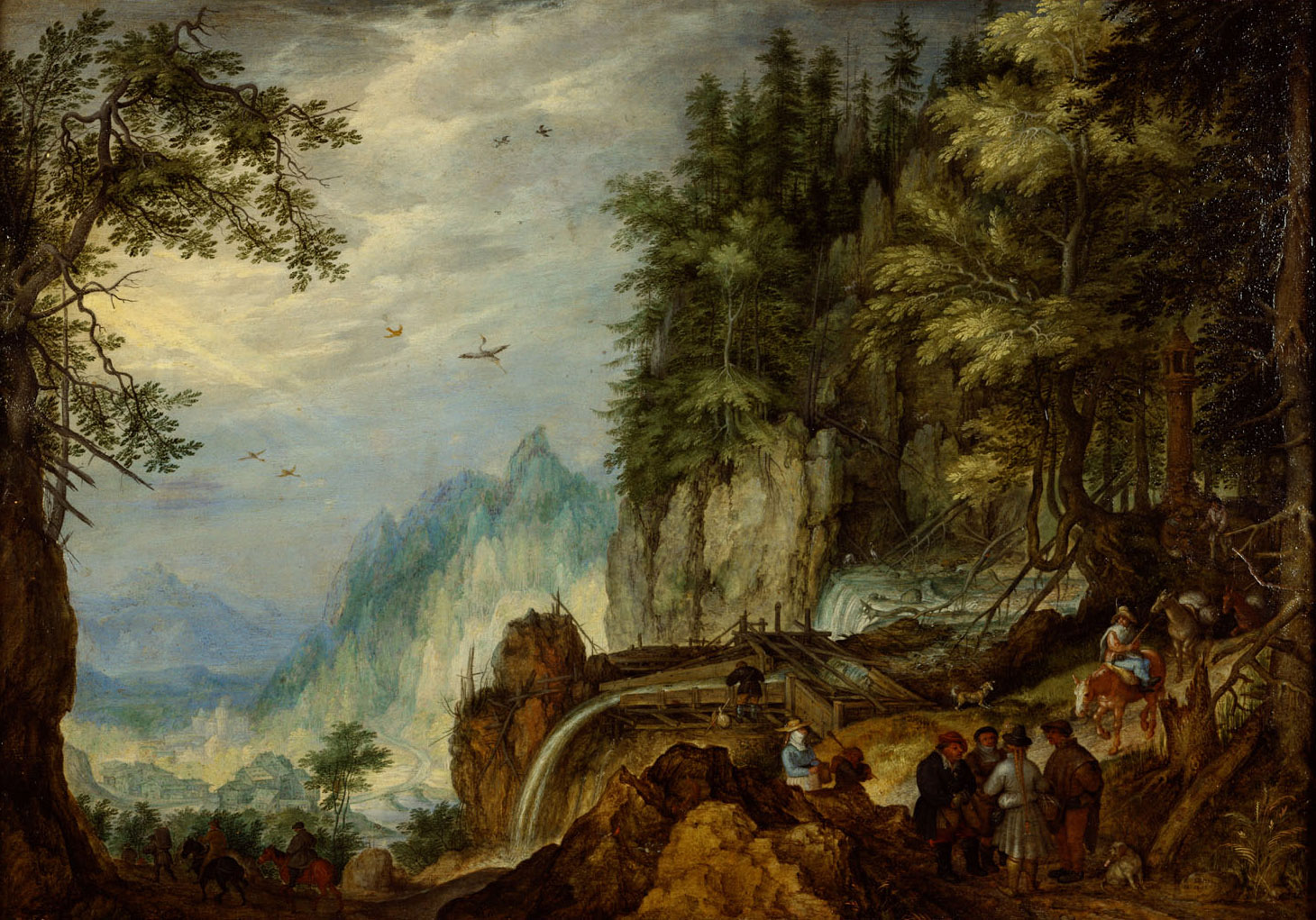 Gebirgslandschaft mit Reisenden, Roelant Savery, 1608