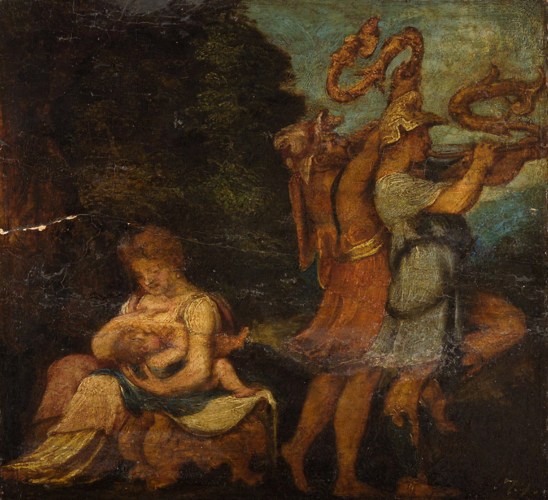 Jupiter wird von Amalthea aufgezogen, Andrea Meldolla, gen. Schiavone, 1542-1544