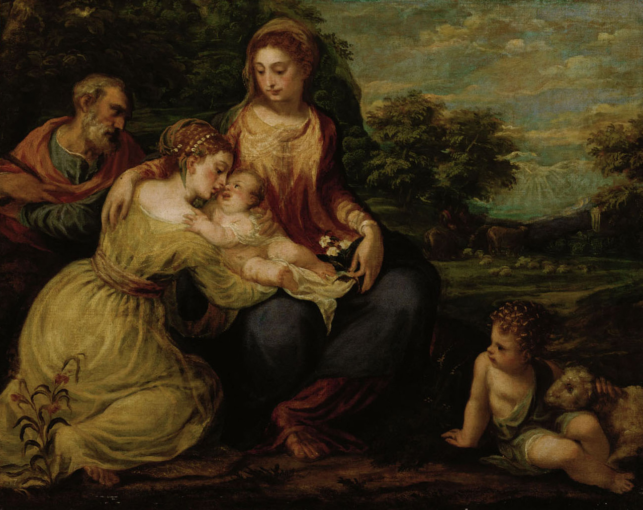 Hl. Familie mit Katharina und Johannesknaben, Andrea Meldolla, gen. Schiavone, 1550-1554