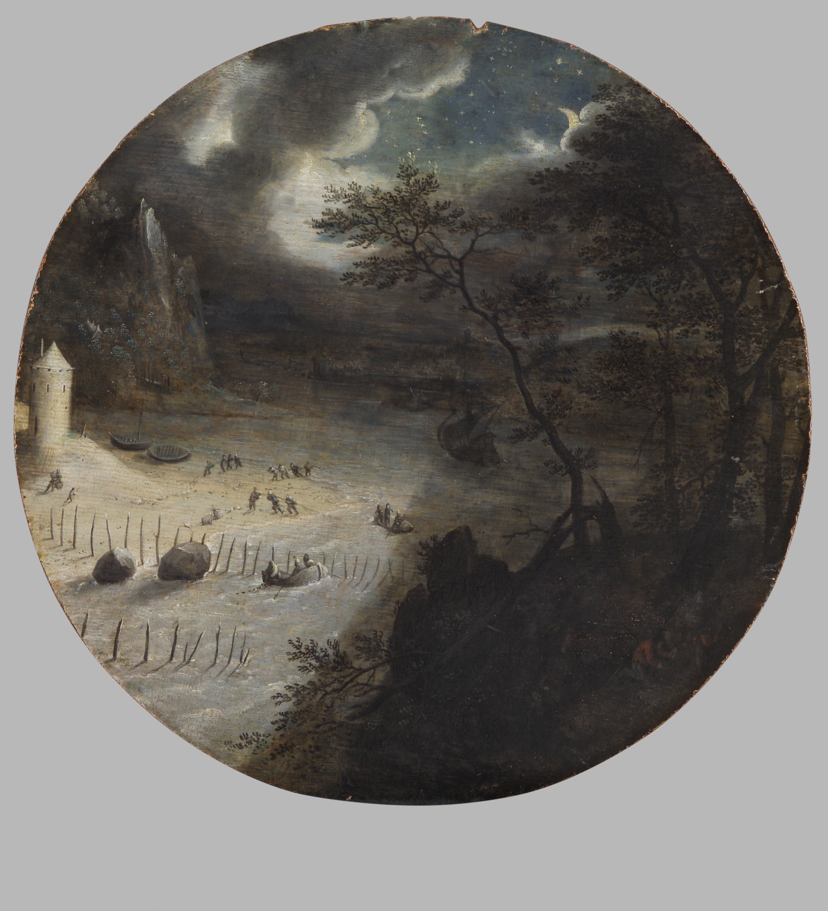 Nächtliche Landschaft mit Fischfang, Pieter II. Stevens, 1600-1605