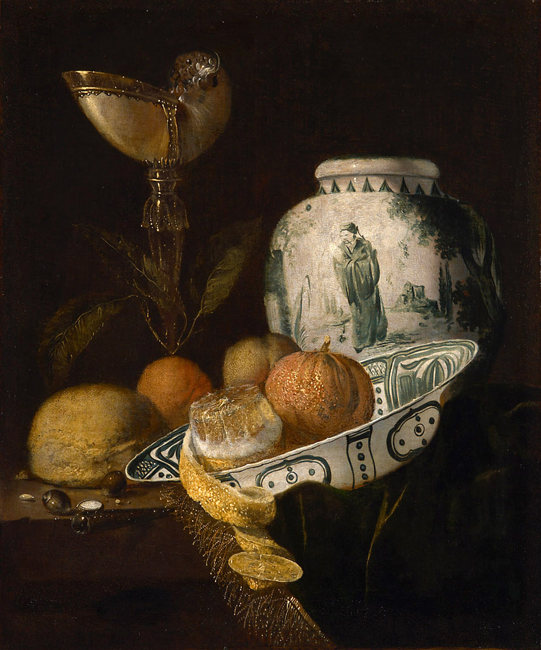 Stillleben mit Nautilusbecher und Ingwertopf, Juriaen van Streeck, 1650-1675