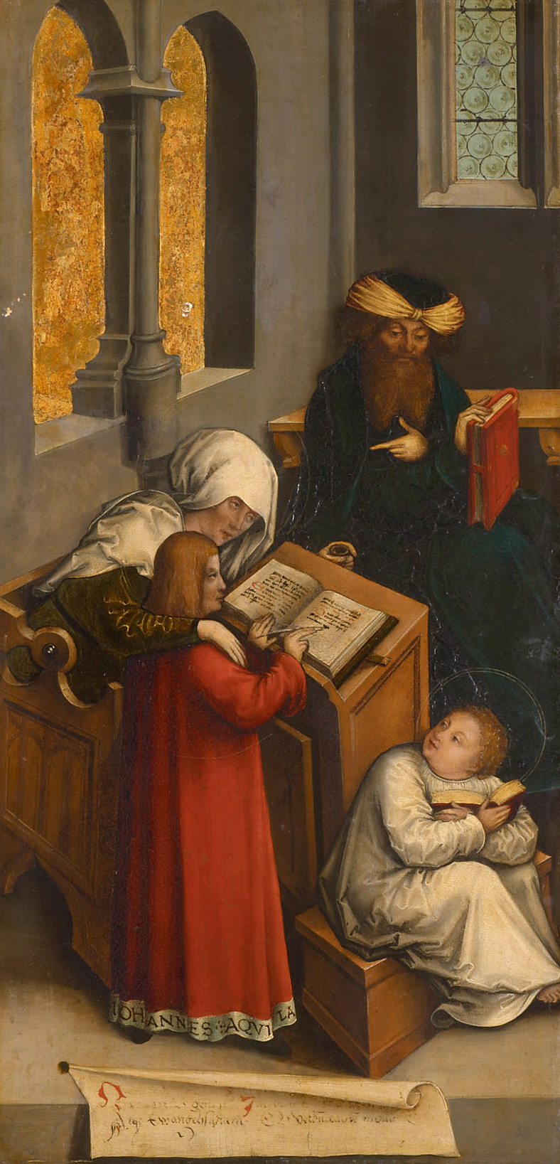 Johannes der Evangelist wird im Schreiben unterrichtet, Bernhard Strigel, 1508-1512