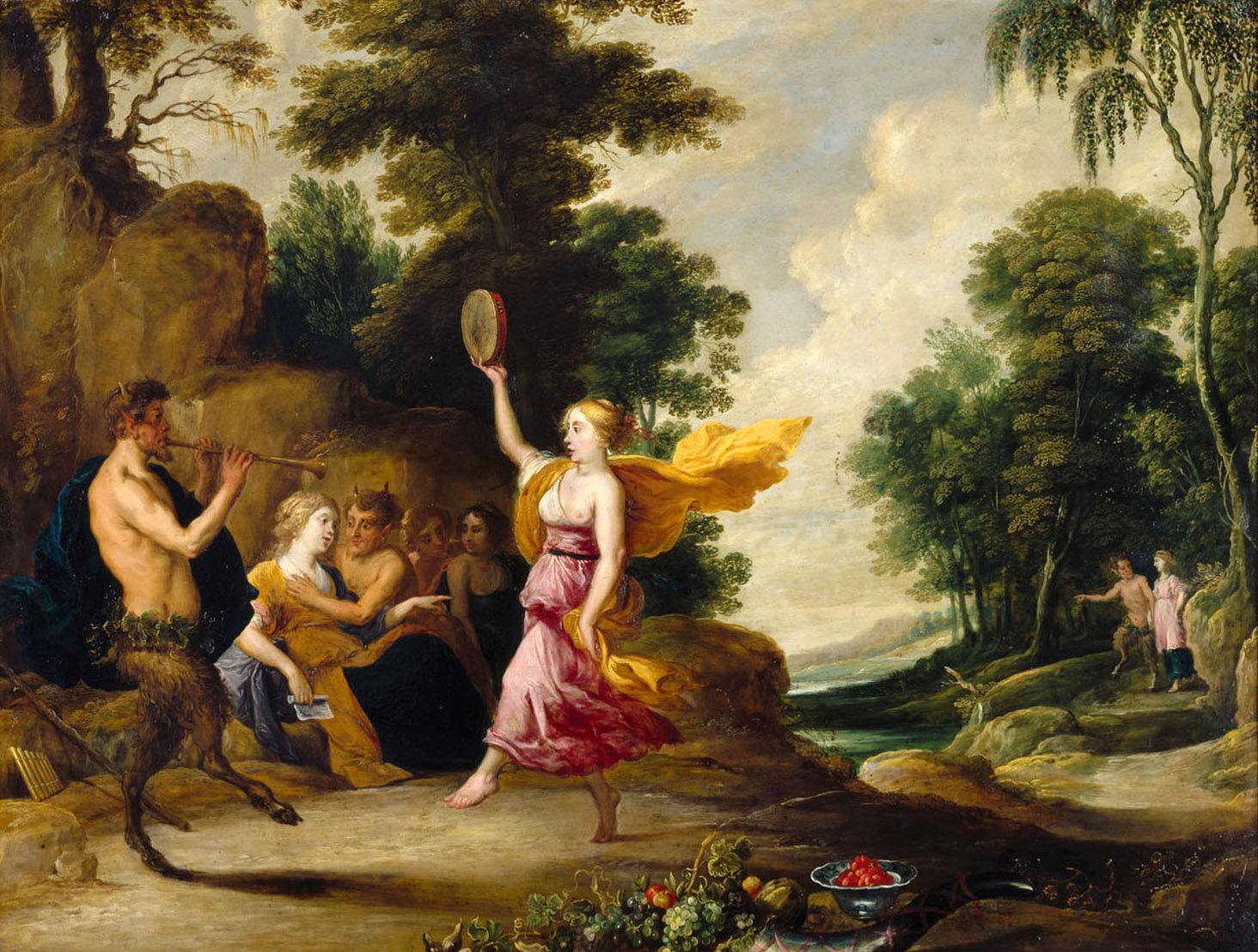 Pan spielt Flöte vor Nymphen und Satyrn, David Teniers d. Ä., 1638