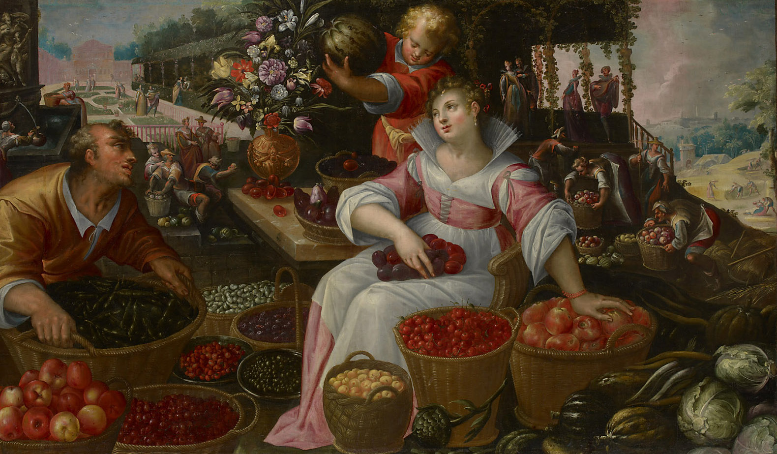 Früchtemarkt (Sommer), Frederik I. van Valckenborch, 1595-1600