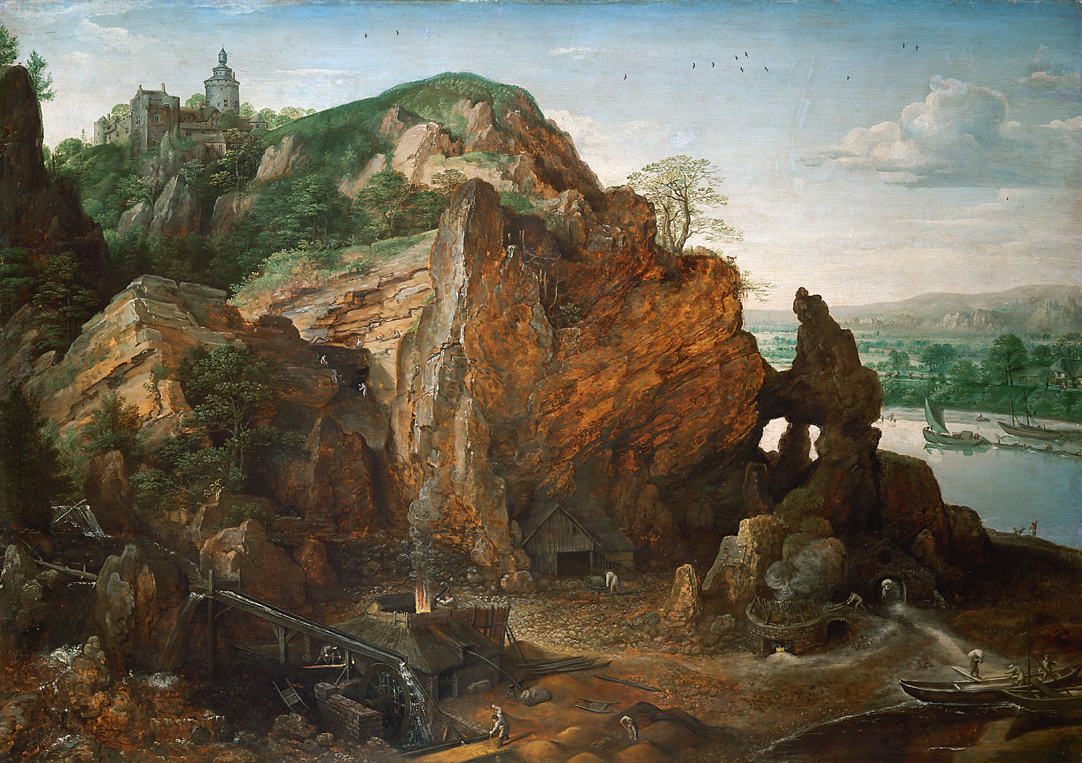 Maaslandschaft mit Bergwerk und Schmelzhütten, Lucas I. van Valckenborch, 1580