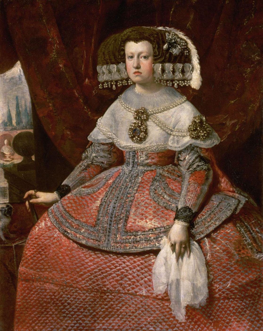 Königin Maria Anna von Spanien in hellrotem Kleid (1635-1696), Diego Rodríguez de Silva y Velázquez, 1651-1661