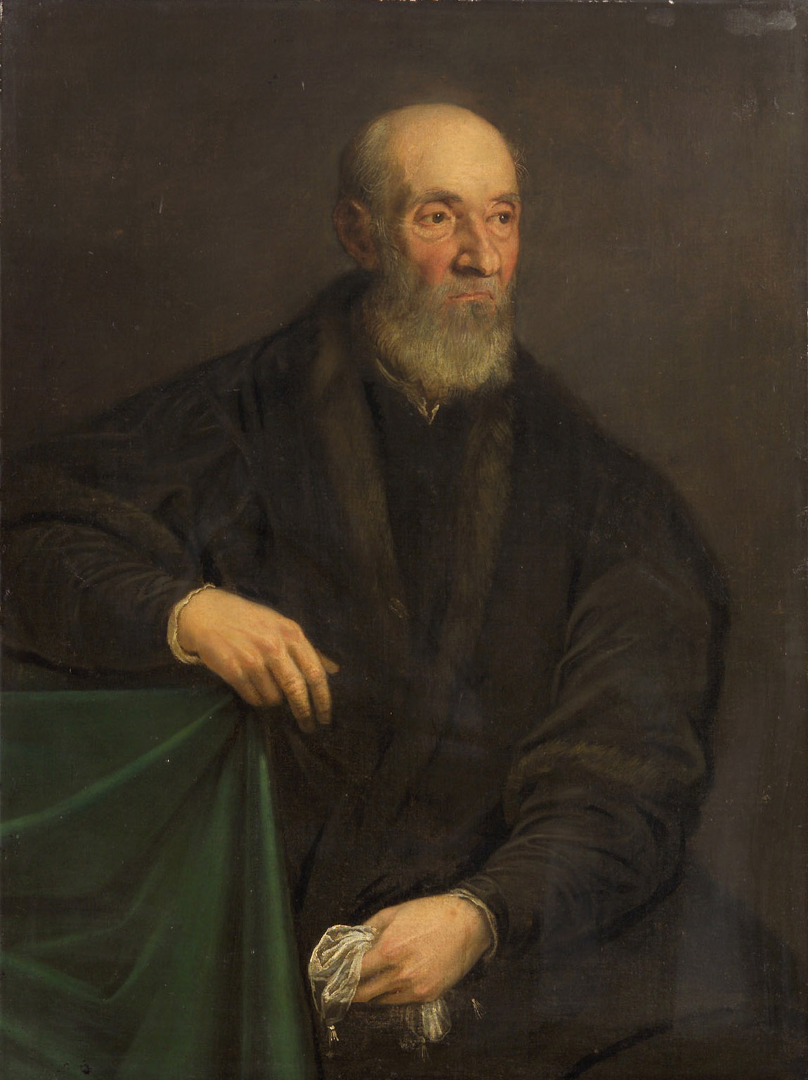 Bildnis eines alten Mannes, an einem Tisch sitzend, Venezianisch, 1565-1595