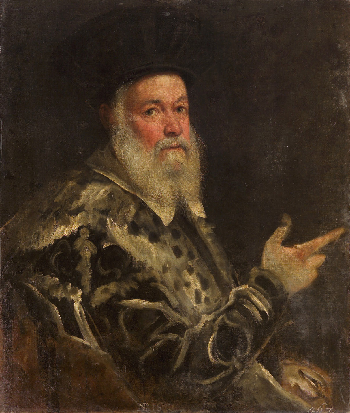 Bildnis eines sitzenden Mannes mit hohem Barett, Venezianisch, 1580-1590