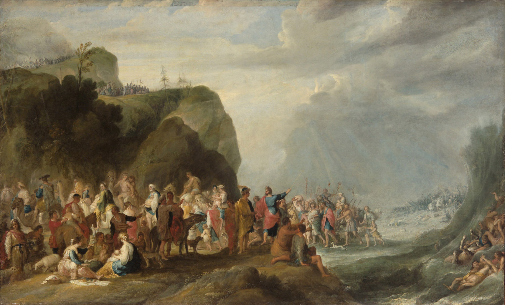 Moses schließt die Fluten des Roten Meeres, Cornelis de Wael, 1630-1635