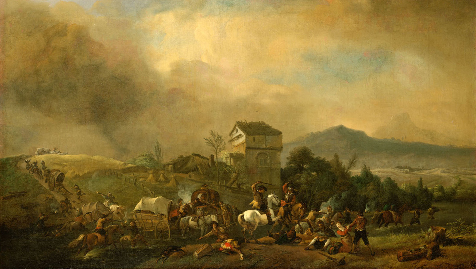 Überfall auf einen Wagenzug, Philips Wouwerman, 1660-1665