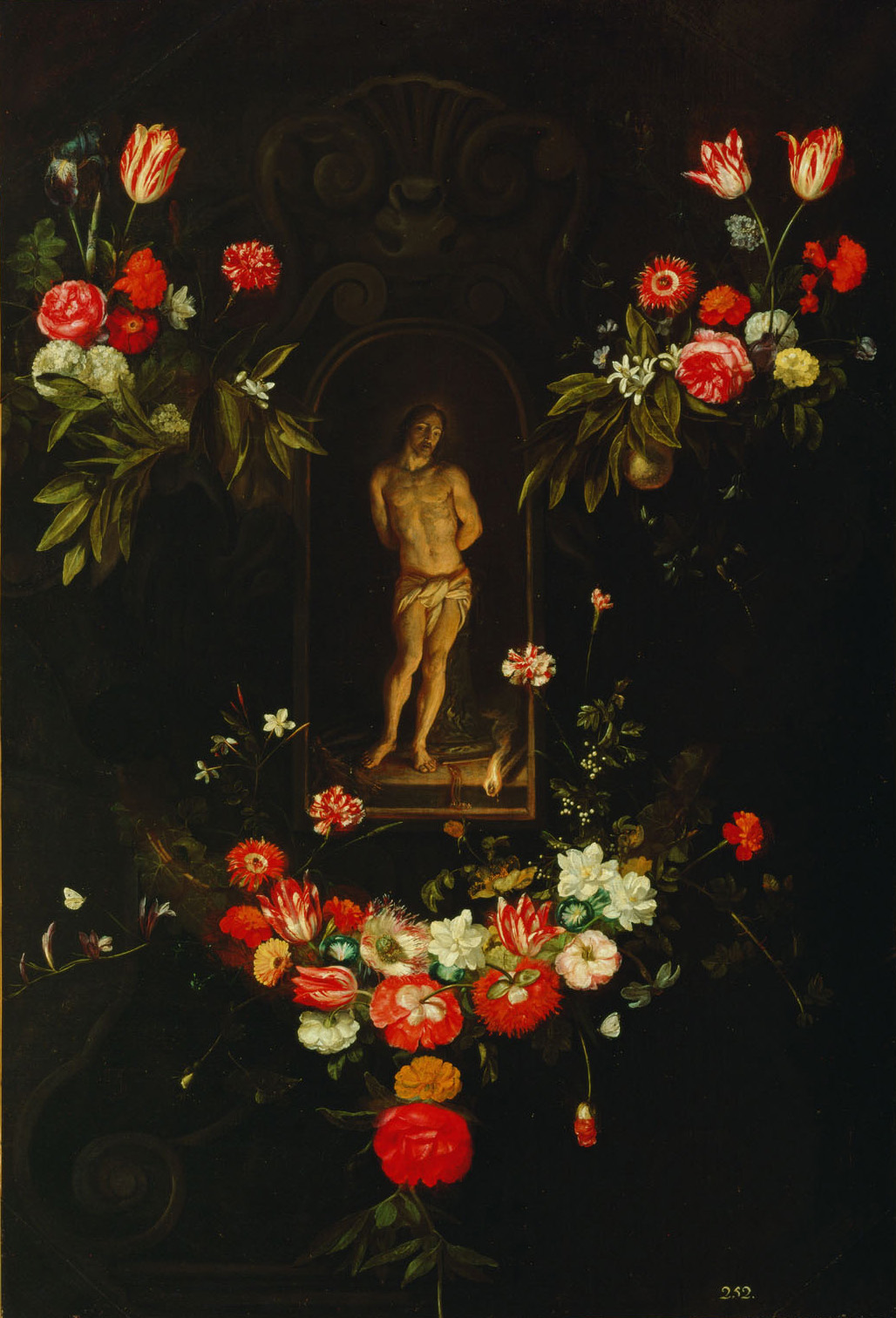 Christus an der Geisselsäule, in Blumengirlande, Frans Ykens, 1638-1650