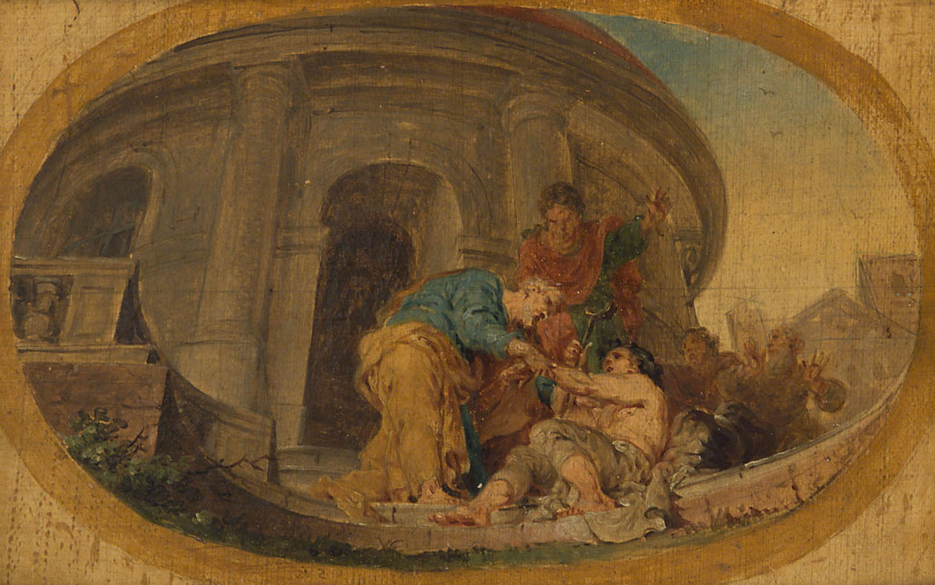 Petrus und Johannes heilen den Lahmgeborenen im Tempel, Januarius Zick, 1786