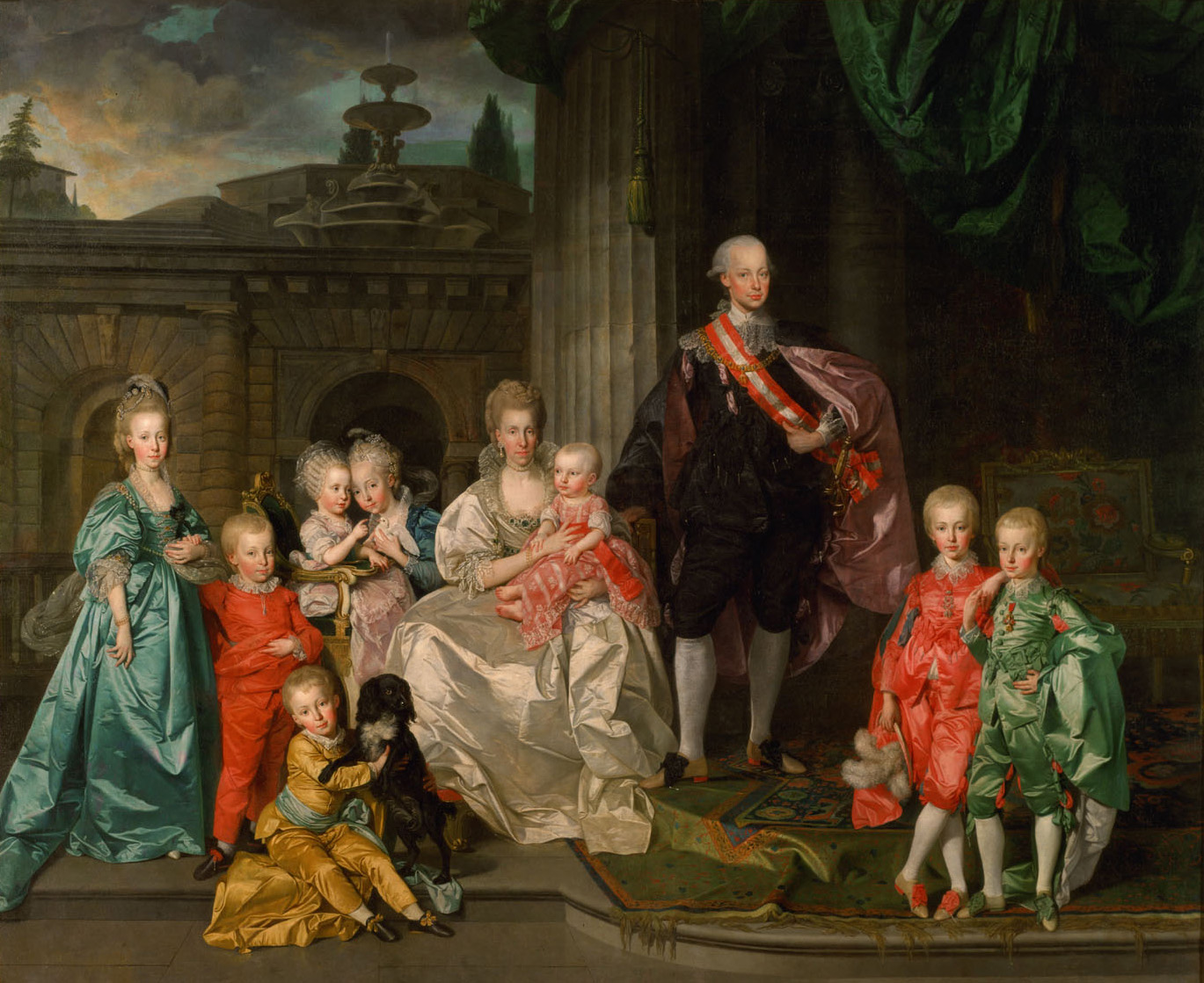 Großherzog Pietro Leopoldo von Toskana mit seiner Familie im Hof des Palazzo Pitti, Florenz, Johann Zoffani, 1776
