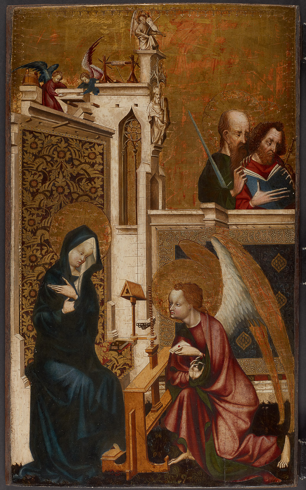 Verkündigung Mariae, Rückseite: Hl. Dorothea, Meister von Heiligenkreuz, 1415-1420