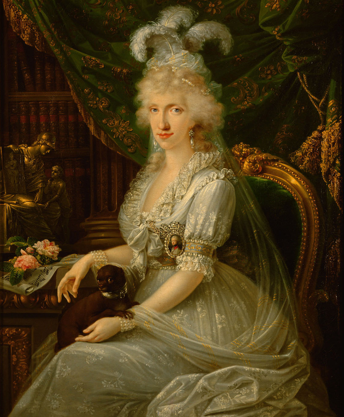 Marie Luise (Ludovica) von Neapel-Sizilien (1773-1802), Gemahlin von Ferdinand III. von Toskana, an einem Tisch sitzend, Kniestück, Joseph Dorffmeister, 1797