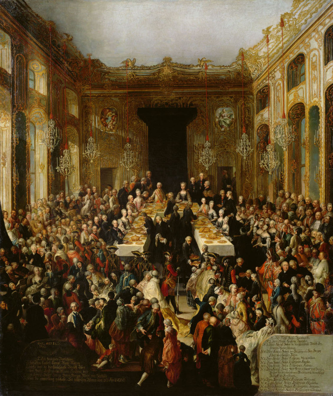 Hoftafel anläßlich der Verlobung der Erzherzogin Maria Christine mit Herzog Albrecht zu Sachsen - Teschen am 2.April 1766 in der Hofburg, Johann Carl Auerbach, 1773