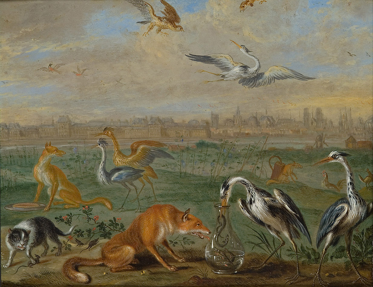 Ansichten aus den vier Weltteilen mit Szenen von Tieren: Paris, Ferdinand van Kessel, 1650-1700
