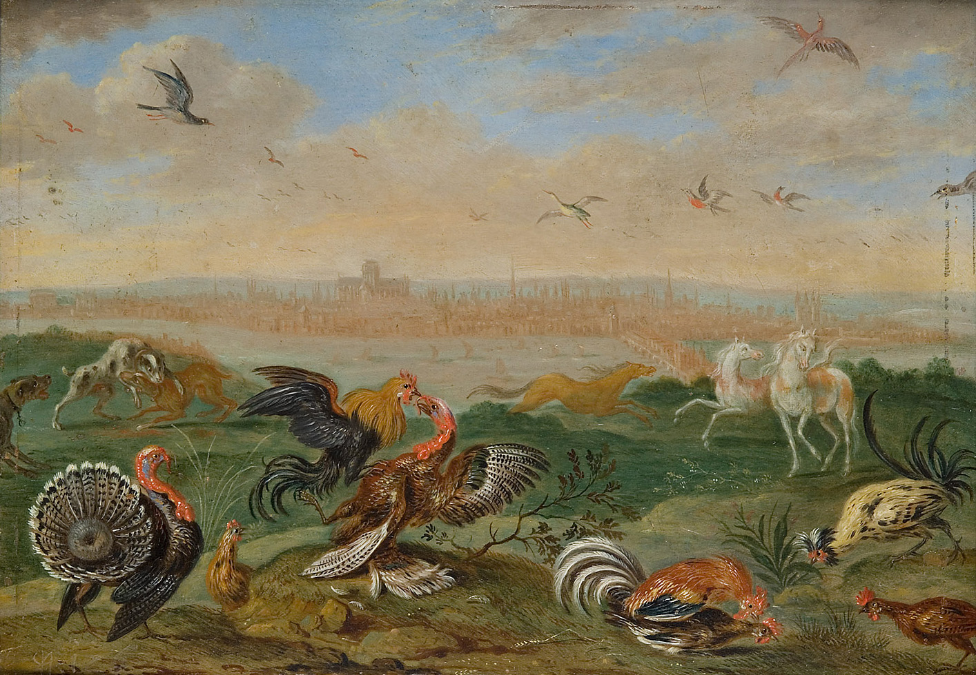 Ansichten aus den vier Weltteilen mit Szenen von Tieren: London, Ferdinand van Kessel, 1650-1700
