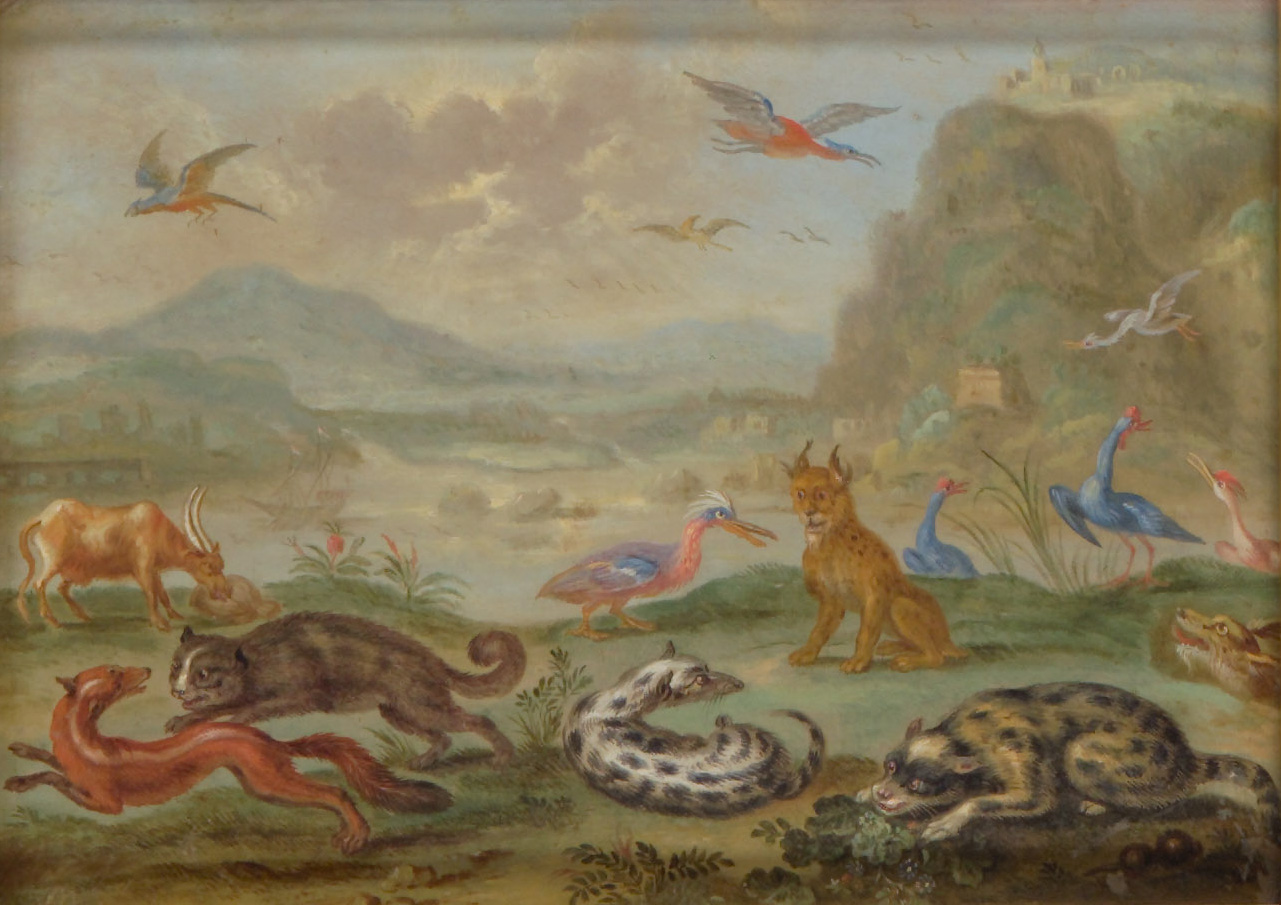 Ansichten aus den vier Weltteilen mit Szenen von Tieren: Berg Carmel, Ferdinand van Kessel, 1650-1700