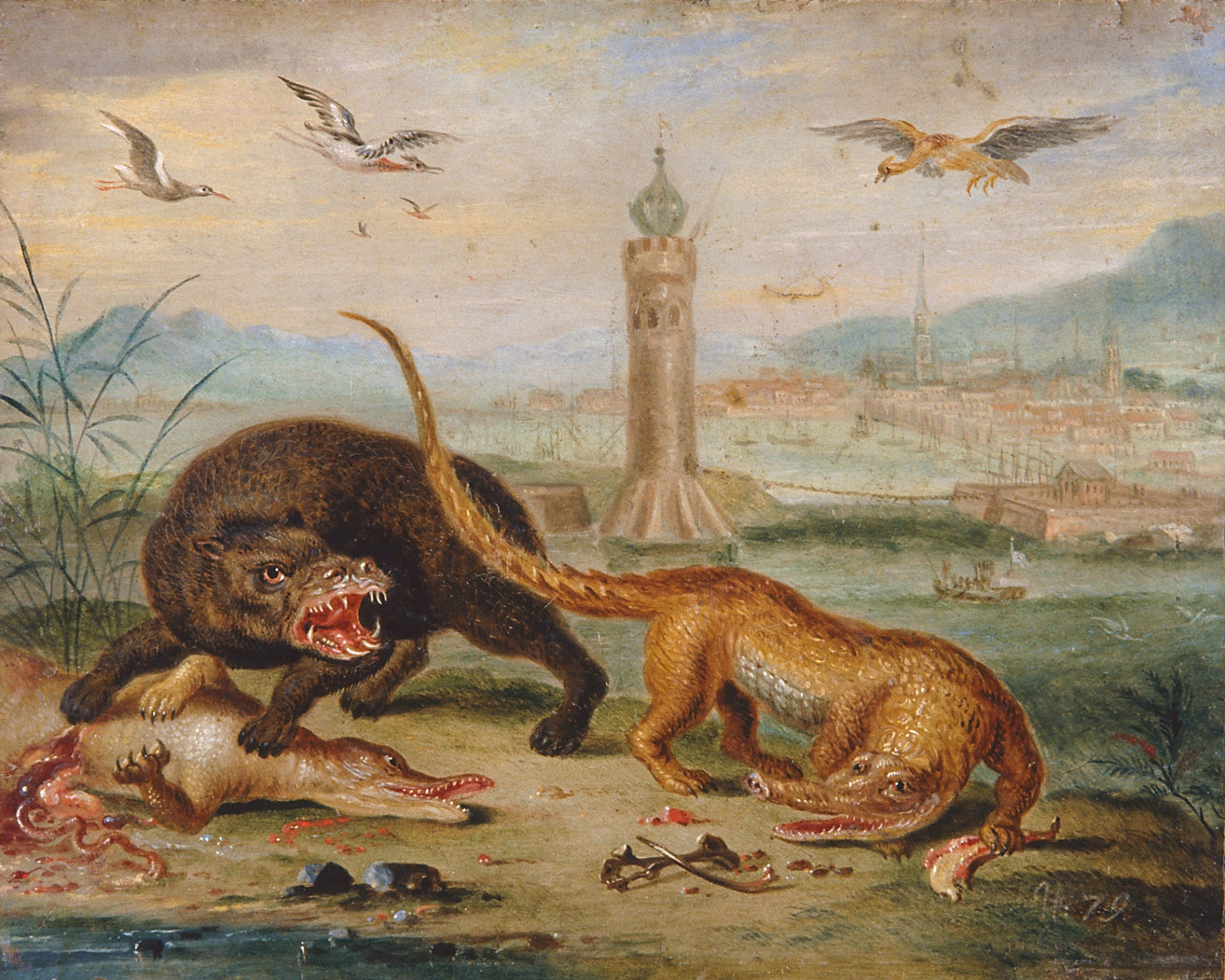 Ansichten aus den vier Weltteilen mit Szenen von Tieren: Havanna, Ferdinand van Kessel, 1650-1700