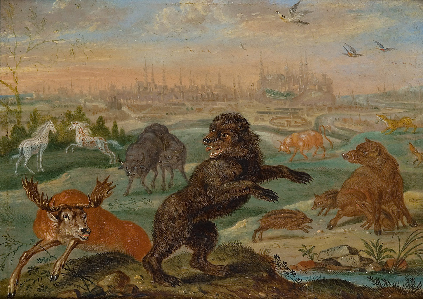 Ansichten aus den vier Weltteilen mit Szenen von Tieren: Krakau, Ferdinand van Kessel, 1650-1700