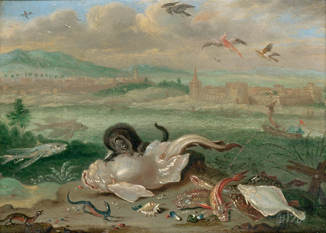 Ansichten aus den vier Weltteilen mit Szenen von Tieren: Florida, Ferdinand van Kessel, 1650-1700