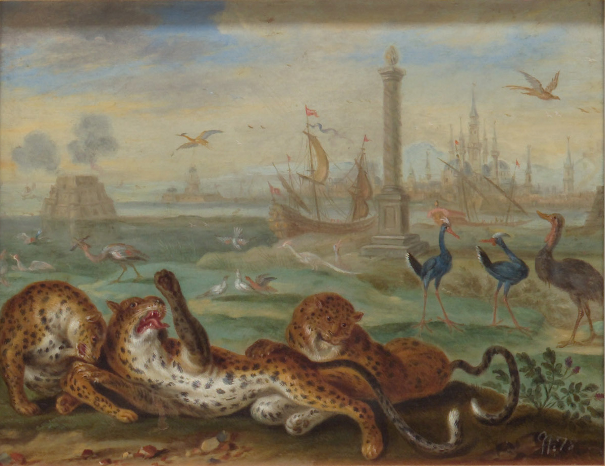 Ansichten aus den vier Weltteilen mit Szenen von Tieren: Batavia, Ferdinand van Kessel, 1650-1700