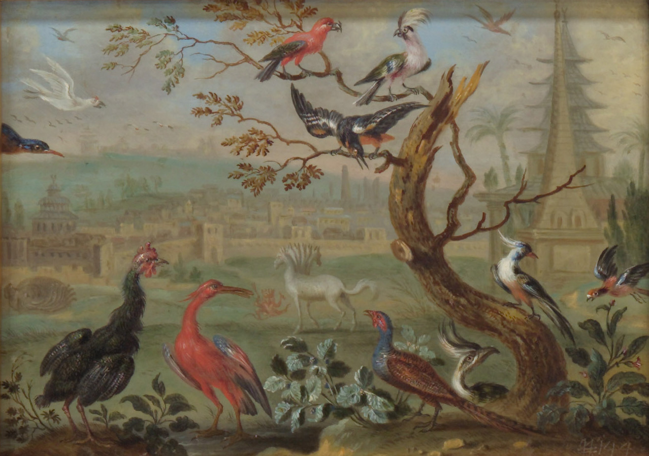 Ansichten aus den vier Weltteilen mit Szenen von Tieren: Amadabad, Ferdinand van Kessel, 1650-1700